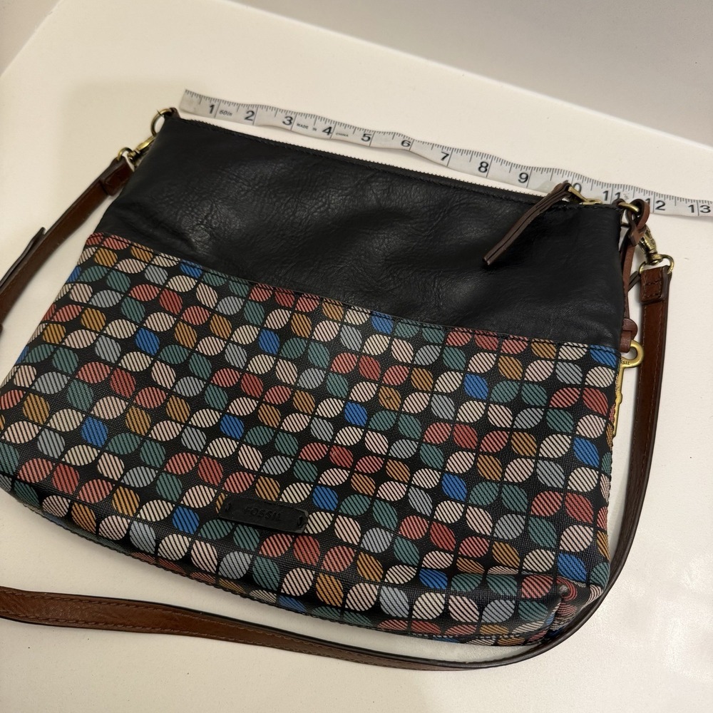 FOSSIL Fiona Crossbody Bag Handbag Black Multicolor Purse Shoulder Leather Bag - Picture 5 of 7